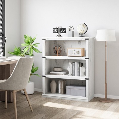 Antique White 40" Rustic MDF 3-Tier Bookcase