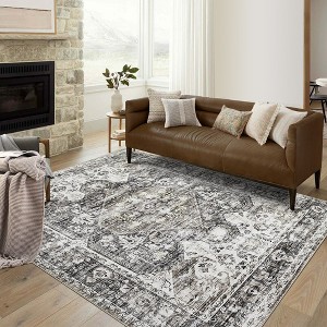 Vintage Boho Area Rug Distressed Medallion Accent Rugs for Living Room Bedroom, Low Pile Stain-Resistant - 1 of 4