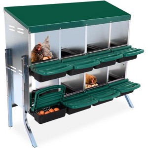 10 Compartment Metal Chicken Nesting Box, Automatic Roll-Out Egg Collection, Waterproof Galvanized Steel Laying Box, for Hens Ducks Rabbits - 1 of 4