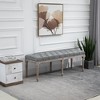 HOMCOM Sitting Bench Tufted Upholstered Fabric Ottoman with Rubberwood Legs for Living Room, Bedroom, Hallway, Grey - 2 of 4