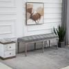 HOMCOM Sitting Bench Tufted Upholstered Fabric Ottoman with Rubberwood Legs for Living Room, Bedroom, Hallway, Grey - image 2 of 4