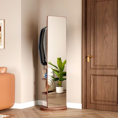 ALEXOUN Full-Length Mirror with Hangers - Rubberwood Design, 360° Swivel - Easy Dressing & Organizing for Bedroom Living Room Office