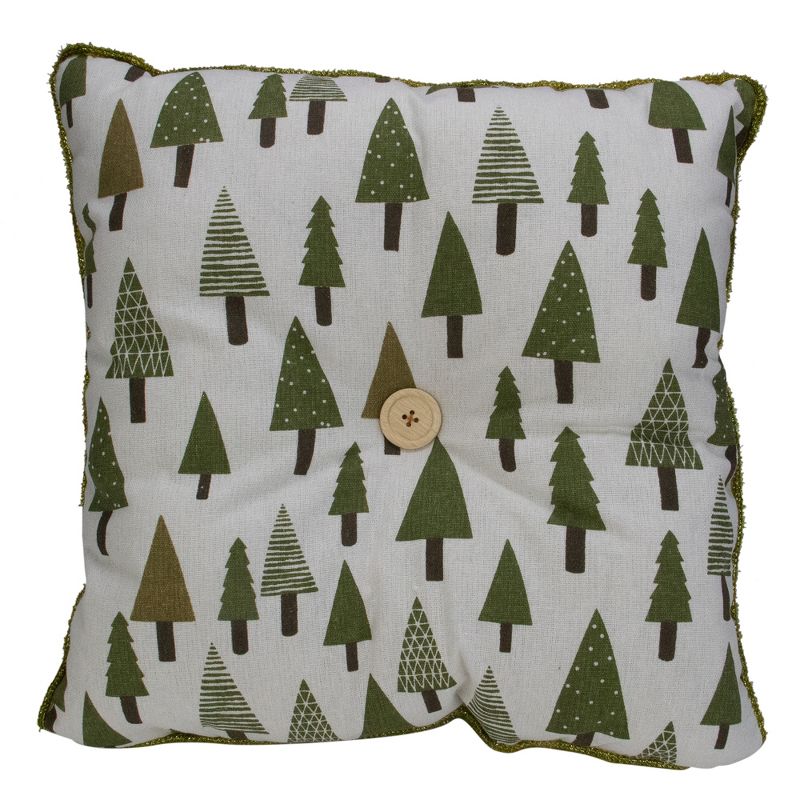 Northlight Woodland Trees Christmas Throw Pillow - 15"- Green and White, 1 of 7