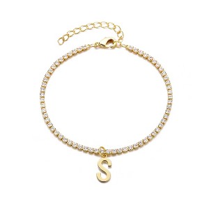 Adornia 14k Gold Plated Tennis Bracelet with Initial Charm - 1 of 2