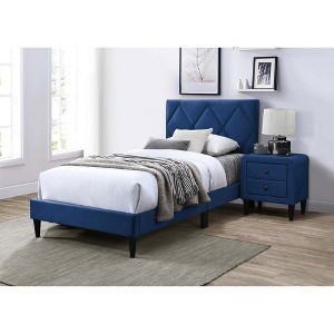 Twin Size Upholstered Platform Bed with Headboard for Bedroom - 1 of 4