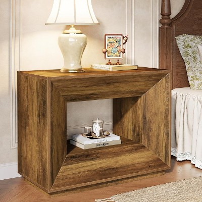 Tribesigns 2-Tier Large Nightstand with Shelf,  35.43 -InchOversized Night Stand for Bedroom, Rustic Brown Side Table for Bedroom,Brown