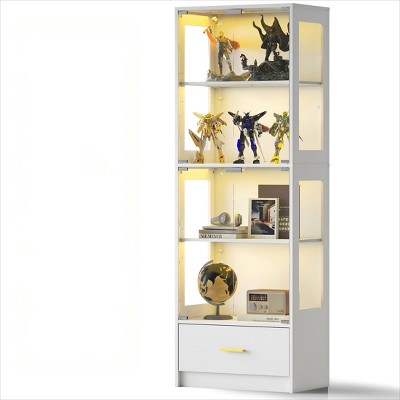 Skyzoo 5-Tier Glass Display Cabinet with LED Lights & Adjustable Shelves & 1 Drawer, Curio Cabinet for Home & Office
