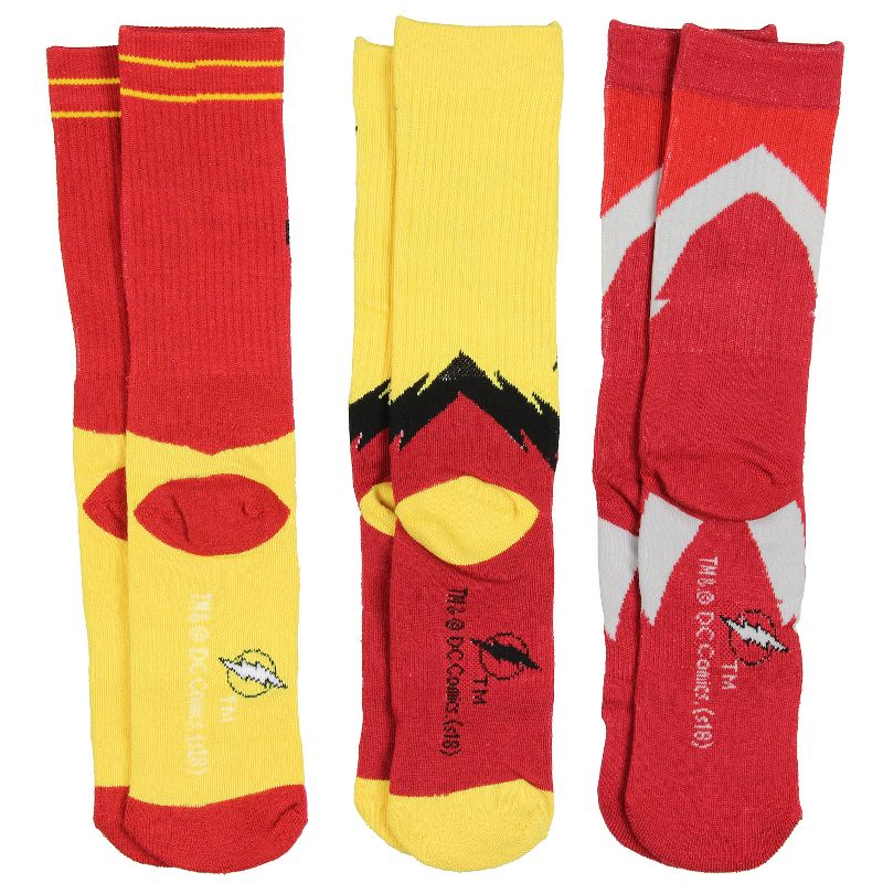 DC Comics The Flash Superhero Logo Athletic Crew Socks 3 Pair Pack Multicoloured, 3 of 5