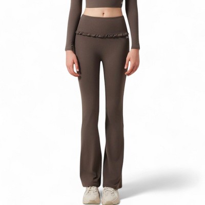 Anna-Kaci Active Women's High-Waisted Flare Pants with Ruffle Waistband