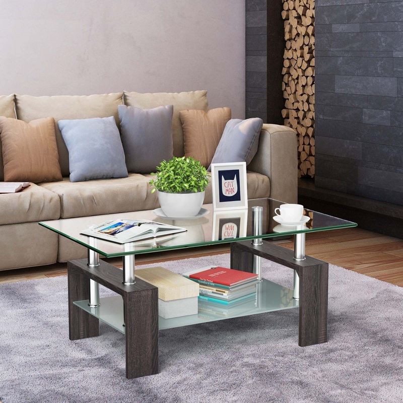 Costway Rectangle Glass Coffee Table Metal Legs End Table Livingroom White\Black\Coffee\Nature, 1 of 11