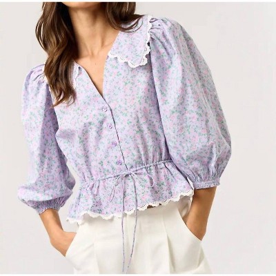 Women's Floral Print Puff Sleeve Top - lalavon