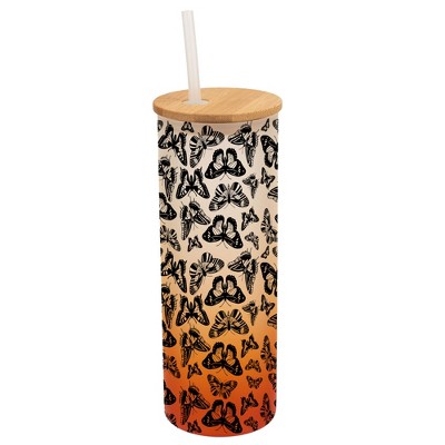 Elanze Designs Small Monarch Butterfly Insect Bug Wrap-Around Design 25 Ounce Frosted Gradient Glass On-The-Go Coffee Travel Skinny Tumbler Mug Cup,