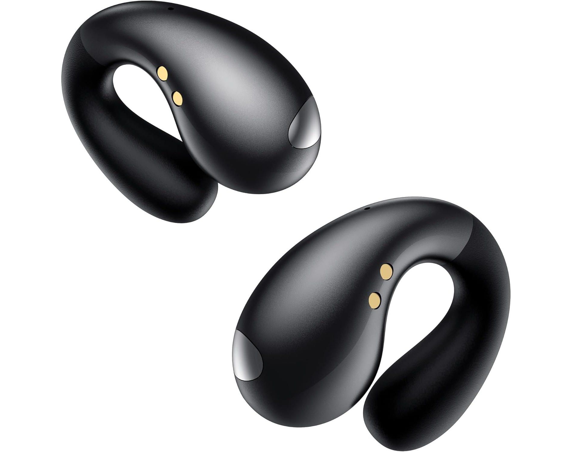 Ultra Ergonomic Clip-On Bone Conduction Open Ear Headphones - Waterproof Bluetooth Sport Earbuds for Small Ears, Over-The-Ear Headphones, Black