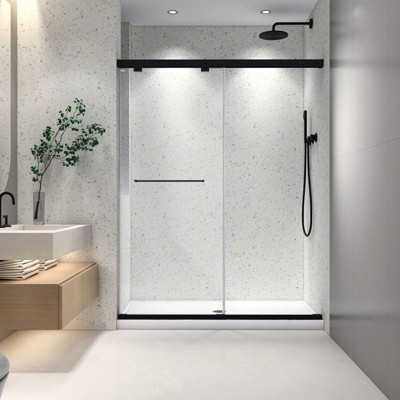 PexFix 76 in.x 60 in. Frameless Double Sliding Shower Door 8mm Tempered Glass With Adjustable Soft Closing Design for Spa Bathroom Clear Matte Black