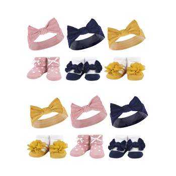 Hudson Baby Infant Girl 12Pc Headband and Socks Giftset, Blush Navy, One Size