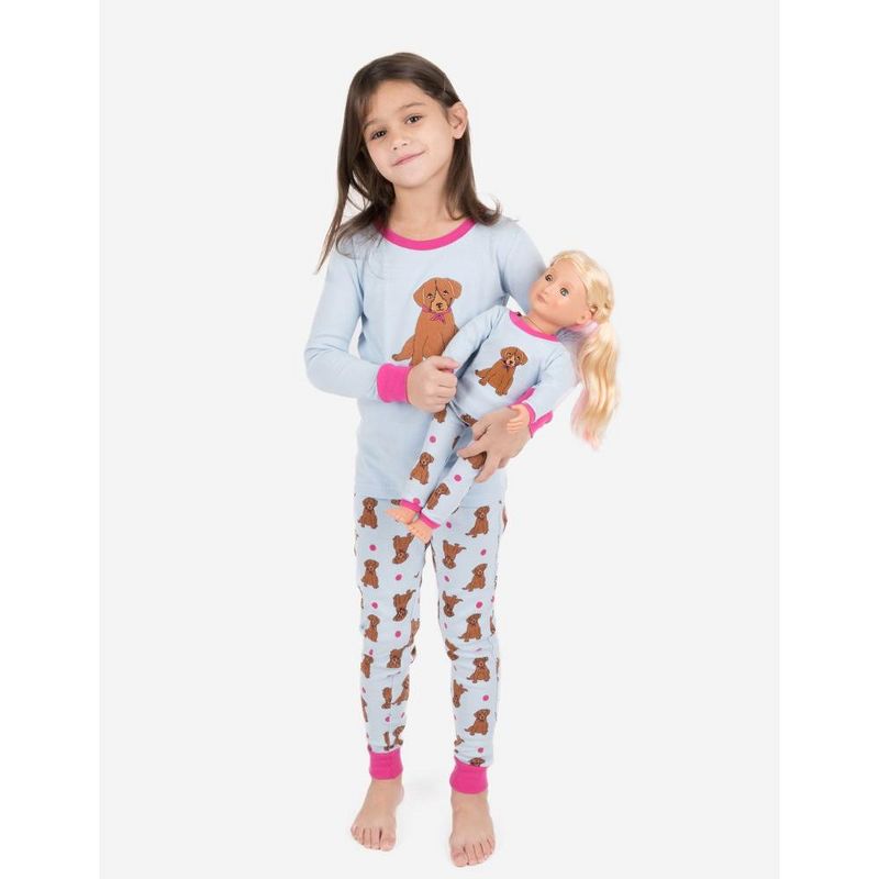 Leveret Girl and Doll Matching Cotton Animal Print Pajamas, 2 of 5
