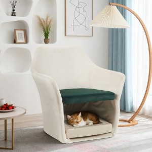 Airsurfer 2-in-1 Pet Friendly Mid-Century Modern Accent Chair – Velvet Upholstered Leisure Armchair with Cozy Pet Nook for Living Room,Bedroom (White) - 1 of 4