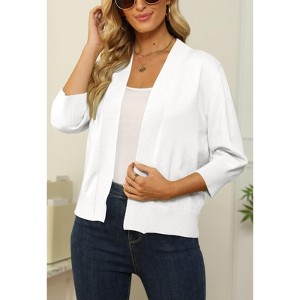 Women's 3/4 Sleeve Cropped Cardigan Knit Sweaters Lightweight Open Front Shrug - 1 of 4