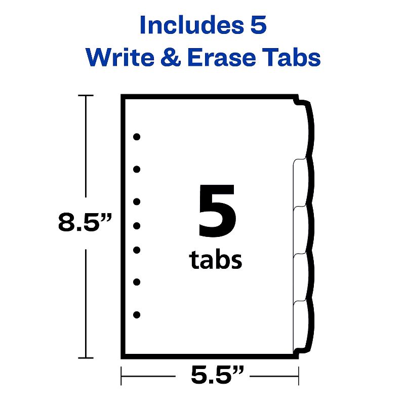Avery Write-On Standard Tab Plastic Dividers 5-Tab 5 1/2 x 8 1/2 16180, 5 of 8