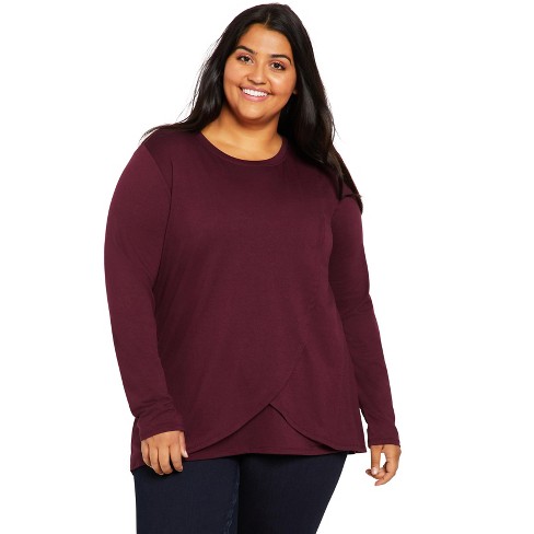 Plus Size Long Sleeve Nursing Tee Wine 1x Motherhood