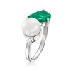 Ross-Simons 7.5-8mm Cultured Pearl and 1.70 Carat Emerald Toi Et Moi Ring in Sterling Silver - 3 of 4