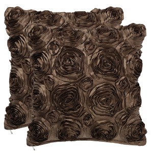 PiccoCasa Decorative Square 3D Satin Rose Flower Throw Pillow Cover 2 Pcs - 1 of 4