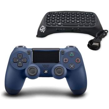 Sony Dual Shock Midnight Blue Gaming Controller For PS4 + Wired Black Chatpad for PS4 Controller BOLT AXTION Bundle Manufacturer Refurbished.