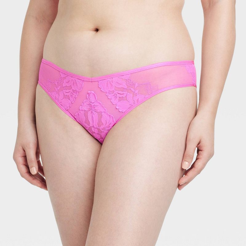 Women&#39;s Lace and Mesh Lingerie Cheeky Underwear - Auden&#8482; Neon Pink, 5 of 8