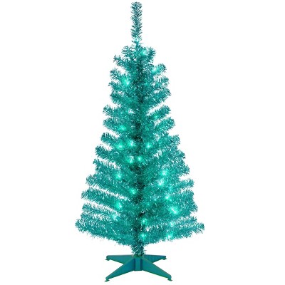 4ft National Christmas Tree Company Turquoise Tinsel Artificial Christmas Tree 70ct Clear
