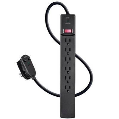 Monoprice 6 Outlet Power Surge Protector - 6 Feet Cord - Black| 2 Port USB Charger on the Plug, 1080 Joules