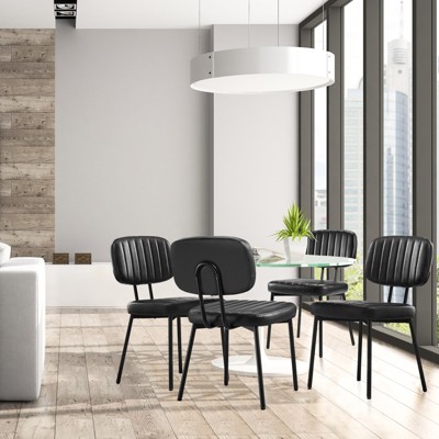 FURNIinspire Dining Chairs Armless Upholstered Mid Century Modern Dining Chairs With Faux Leather Comfortable Cushion Seat, Black,19"*22"*32"