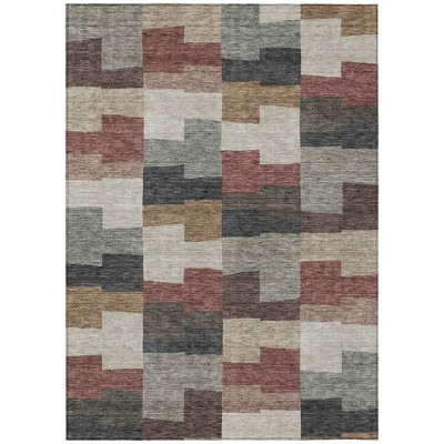 Orange Copper And Charcoal Geometric Washable Indoor Outdoor Area Rug