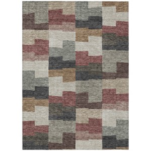 Orange Copper And Charcoal Geometric Washable Indoor Outdoor Area Rug - 1 of 4