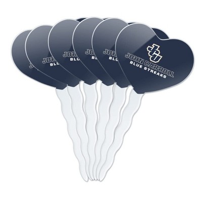 John Carroll University Blue Streaks Logo Heart Love Cupcake Picks Toppers Decoration Set of 6