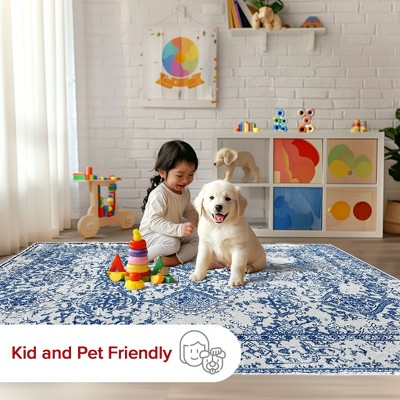 Light Blue Floral Reversible Square Synthetic Area Rug, 6'