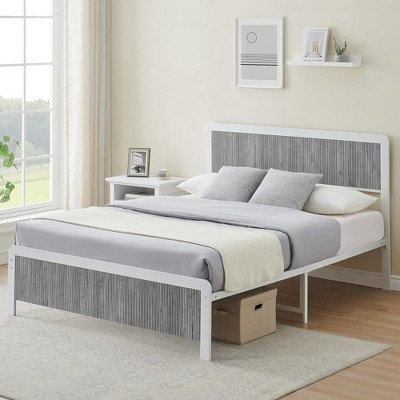 Whizmax Two Size Bed Frame with Wave Wood Headboard, Platform Bed Frame with Safe Rounded Corners, Strong Metal Slats Support, No Box Spring Needed