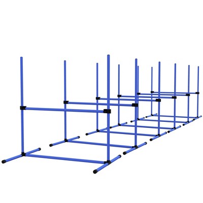 Blue Adjustable Height Dog Agility Training Kit with Carry Bag