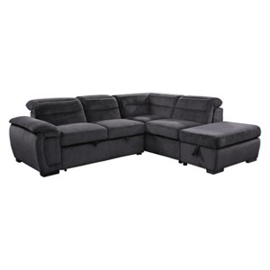 Esterly Transitional Chenille Fabric Converting Sectional with Ottoman Dark Gray - ioHOMES