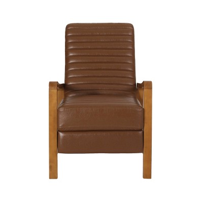 Munro Contemporary Channel Stitch Pushback Recliner Cognac Brown/Teak: Comfortable Upholstered Accent Chair - Christopher Knight Home