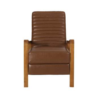 Munro Contemporary Channel Stitch Pushback Recliner Cognac Brown/Teak - Christopher Knight Home
