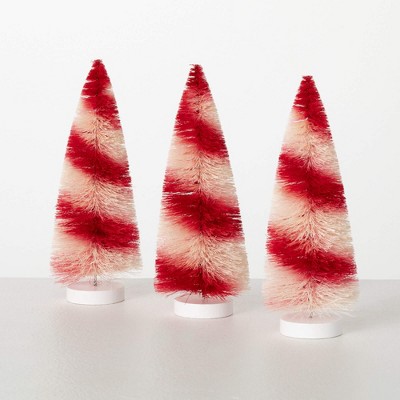 8.5"H Sullivans Christmas Candy Stripe Bottlebrush Trees Set of 3  Red-White