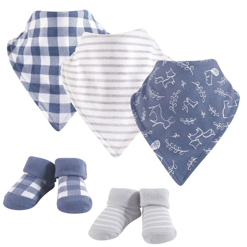 Yoga Sprout Baby Boy Cotton Bandana Bibs and Socks 5pk, Forest, One Size, 1 of 2