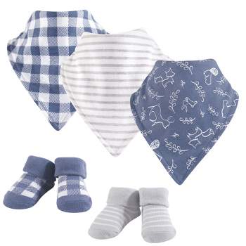 Yoga Sprout Baby Boy Cotton Bandana Bibs and Socks 5pk, Forest, One Size
