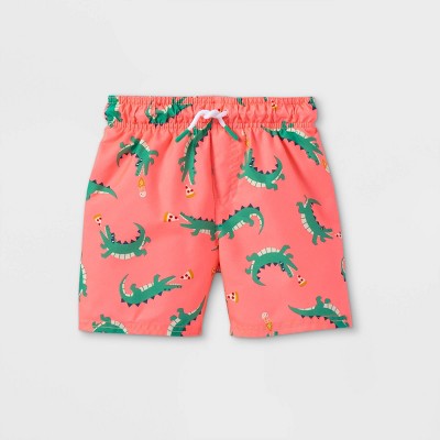 Toddler Boys' Alligator Print Swim Trunks - Cat & Jack™ Coral Pink 12M