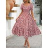 Women's Summer Smocked Midi Dress Casual Square Neck Puffy Short Sleeve Tiered Ruffle Dresses - 2 of 4