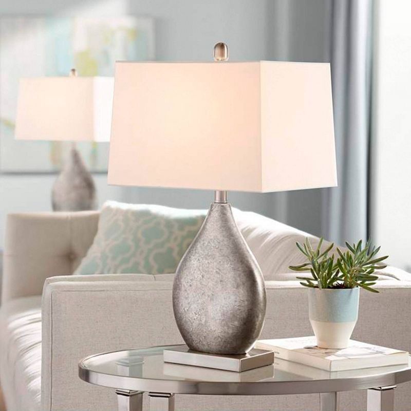 360 Lighting Royce Modern Table Lamps 24 1/2" High Set of 2 Silver Metal Teardrop Off White Rectangular Shade for Bedroom Living Room Bedside Office, 3 of 8