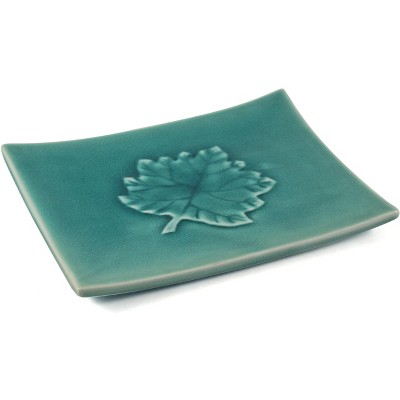 BigKitchen Green Leaf Crackled Glass Serving Plate