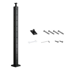 VEVOR Cable Railing Post,36x2x2 Inch Corner Railing Post, with L-Shaped Pre-Drilled Holes,Rail Post with Horizontal and Curved Bracket, 1-Pack, Black - 1 of 4