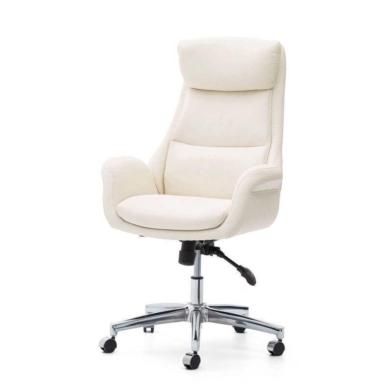 Mid Century Modern Bonded Leather Gaslift Adjustable Swivel Office Chair Cream - Glitzhome, 3 of 13