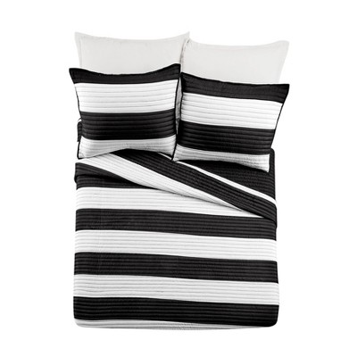 Twin Black and White Reversible Microfiber Kids Quilt Set